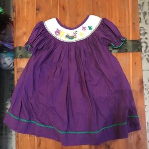Smocked Mardi Gras girls dress